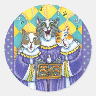 PEGATINA REDONDA CHURCH CHOIR CATS & MOUSE CANTANDO NAVIDADES CAROL