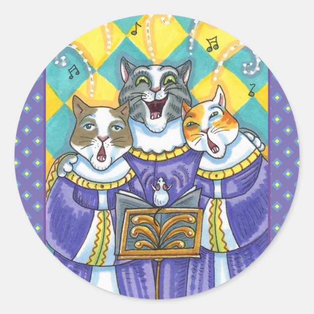 PEGATINA REDONDA CHURCH CHOIR CATS & MOUSE CANTANDO NAVIDADES CAROL (Anverso)