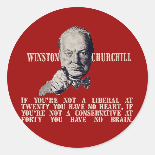 Pegatina Redonda Churchill sobre los conservadores y los liberales (Anverso)