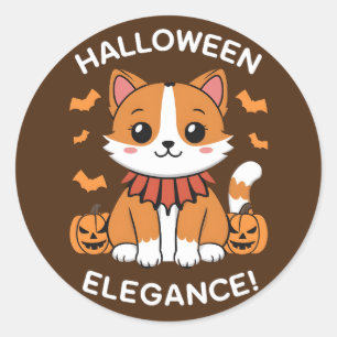 Pegatina Redonda Chuzzy el gato: Elegancia de Halloween al estilo K