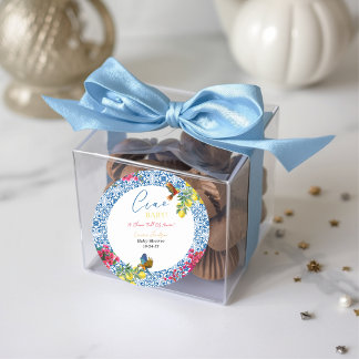 Pegatina Redonda Ciao Baby Baldosa Azul Italiana Limones Baby Showe