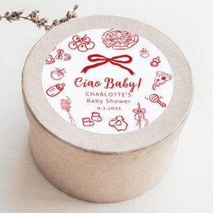 Pegatina Redonda Ciao Baby Caprichoso Arco Rojo Baby Shower