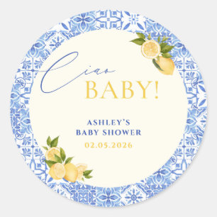 Pegatina Redonda Ciao Baby Ducha de Bebé Limón Italiano