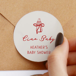 Pegatina Redonda Ciao Baby Pizza Italiana Baby Shower Favor