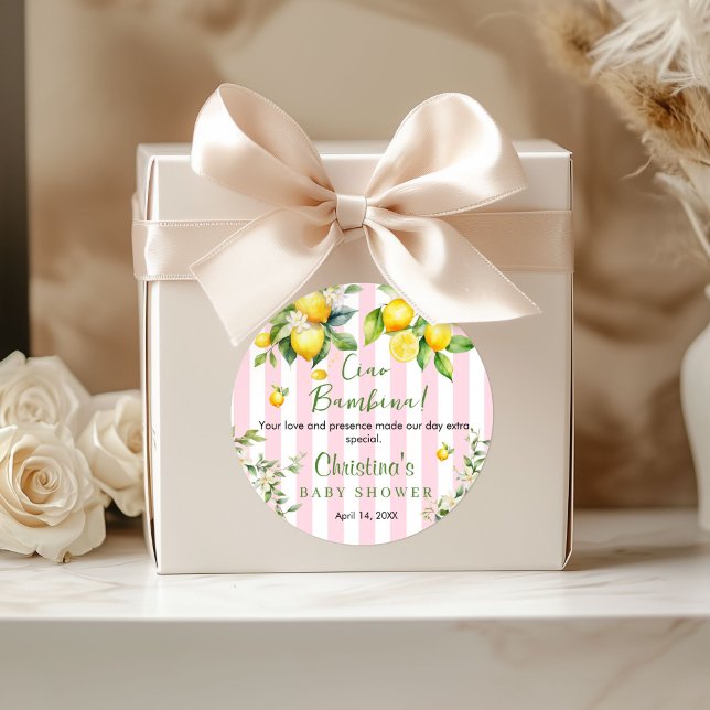 Pegatina Redonda Ciao Bambina Baby Shower Thank you  (Ciao Bambina Baby Shower Thank you Stickers)