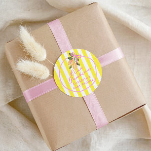 Pegatina Redonda Ciao Bambina Cinta Rosa Limón Amarillo Baby Shower