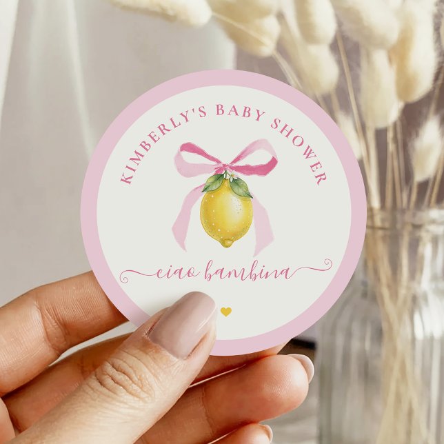 Pegatina Redonda Ciao Bambina Pink Lemon Baby Shower Stickers (Subido por el creador)