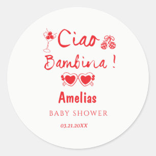 Pegatina Redonda Ciao bambina tema dibujado a mano baby shower ital