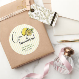 Pegatina Redonda Ciao Bambino Lemon Baby Shower de verano italiano