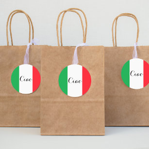 Pegatina Redonda Ciao Italia con bandera italiana