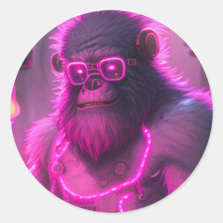 Pegatina Redonda Ciborg Gorilla Mecha Steampunk Style