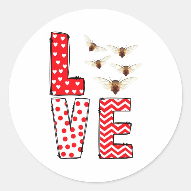 Pegatina Redonda Cicada Valentines Day Love Valentine Cute Hearts  (Anverso)