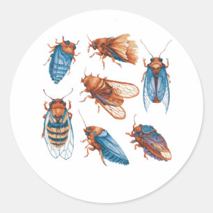 Pegatina Redonda Cicadapocalipsis Cigarras Divertidas Cigarras Inse