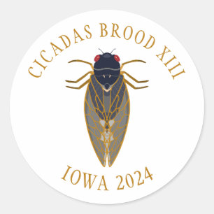 Pegatina Redonda Cicadas Brood XIII IOWA 2024 Personalizado Textos