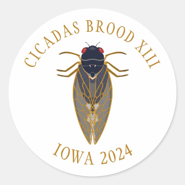 Pegatina Redonda Cicadas Brood XIII IOWA 2024 Personalizado Textos (Anverso)