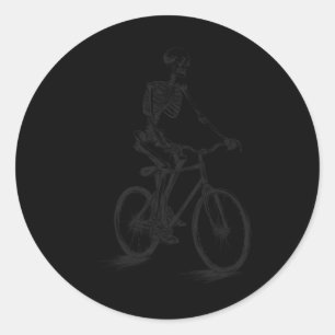 Pegatina Redonda Ciclismo Asustado Halloween Skeleton Biker