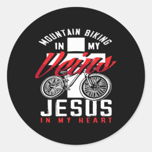 Pegatina Redonda Ciclismo de Montaña en mis Venas Jesús en mi Coraz