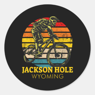 Pegatina Redonda Ciclismo de montaña retro en Jackson Hole Wyoming