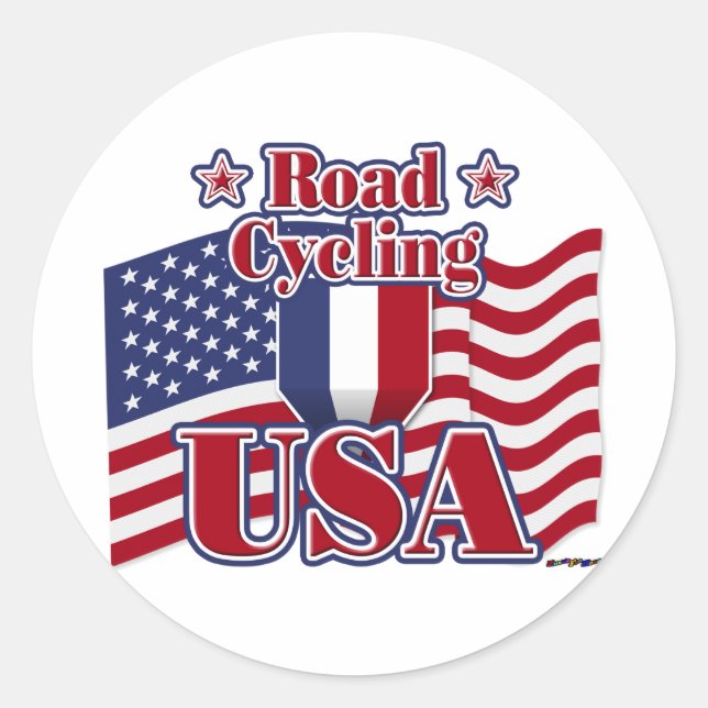 Pegatina Redonda Ciclismo Road USA (Anverso)
