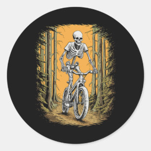 Pegatina Redonda Ciclismo Skeleton Mountain Bicicleta Skeleton Ha