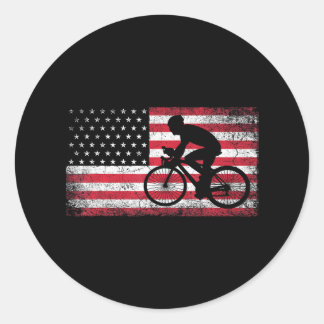 Pegatina Redonda Ciclista Ciclista Bicicleta Bandera Americana 4 de