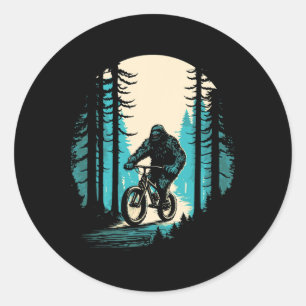 Pegatina Redonda Ciclista de montaña de Bigfoot Sasquatch Mtb Cicli