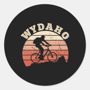 Pegatina Redonda Ciclista de montaña Wydaho Wyoming Idaho