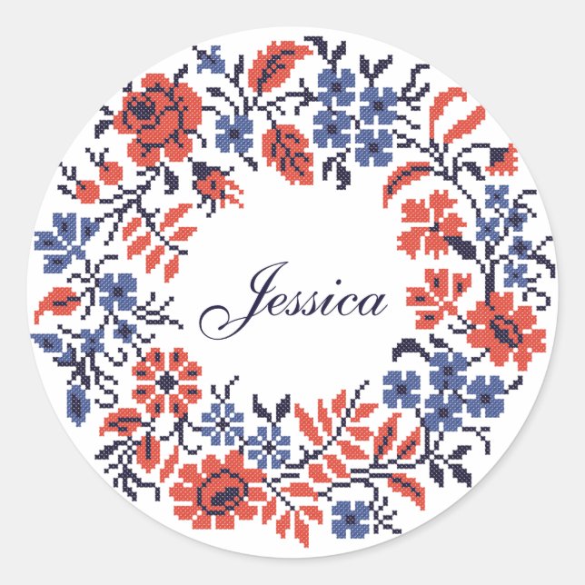 Pegatina Redonda Ciclo de flores de cumpleaños feliz (Anverso)