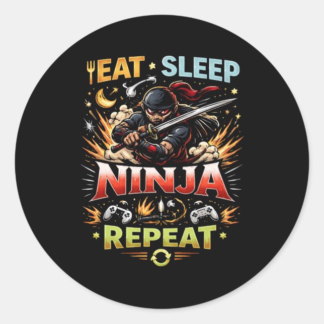 Pegatina Redonda Ciclo de vida de ninja (Anverso)