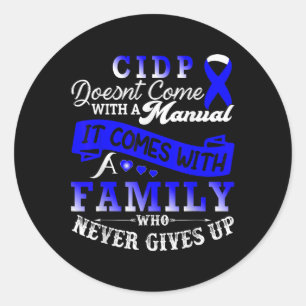 Pegatina Redonda Cidp Awareness Family Support Blue Ribbon