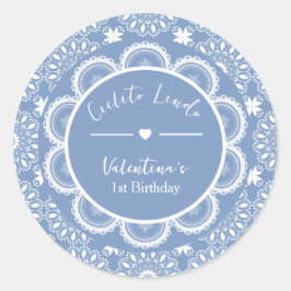 Pegatina Redonda Cielito Lindo 1st Birthday Blue