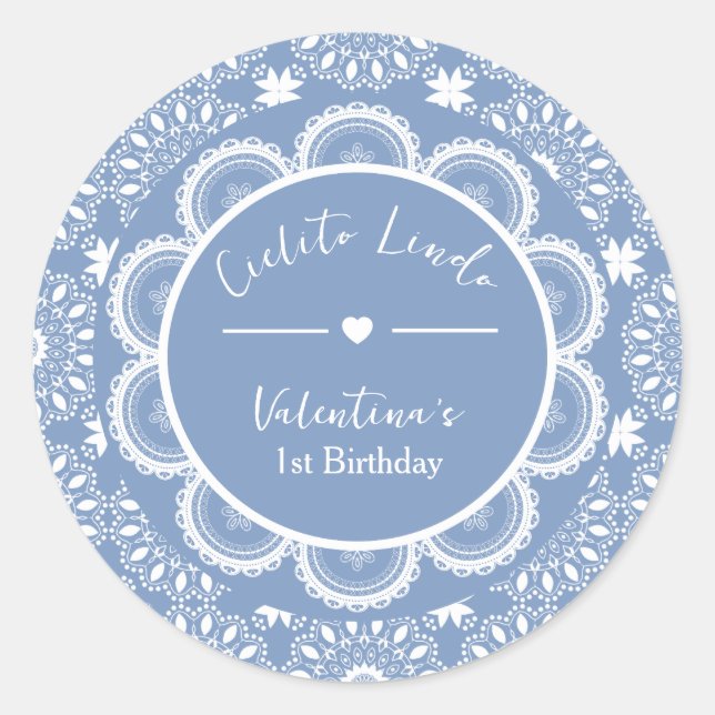 Pegatina Redonda Cielito Lindo 1st Birthday Blue (Anverso)