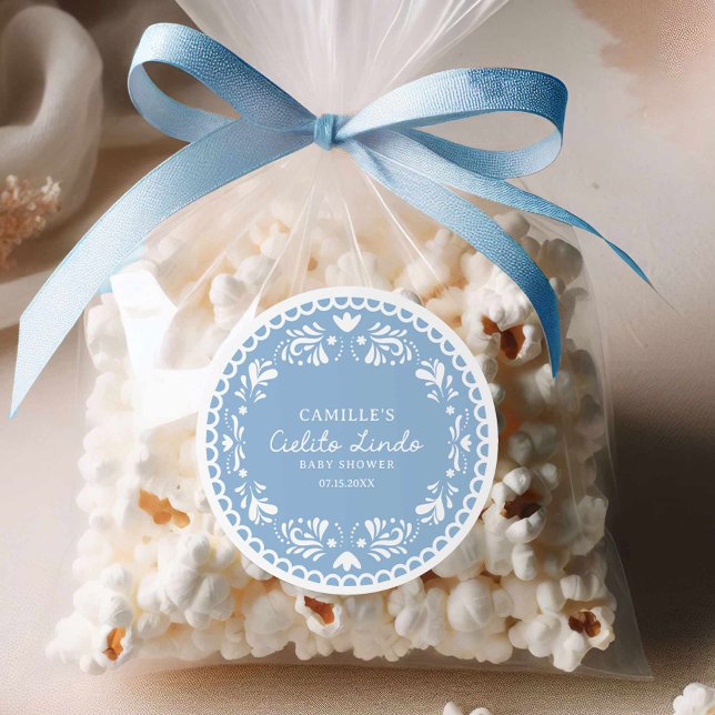 Pegatina Redonda Cielito Lindo Baby Shower Niño Azul  (Cielito Lindo Boy baby shower round sticker)