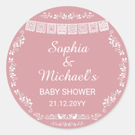 Pegatina Redonda Cielito Lindo Blush Pink Papel Picado Baby Shower
