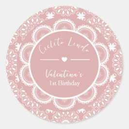 Pegatina Redonda Cielito Lindo Cumpleaños 1 Rosa