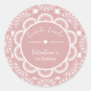 Pegatina Redonda Cielito Lindo Cumpleaños 1 Rosa