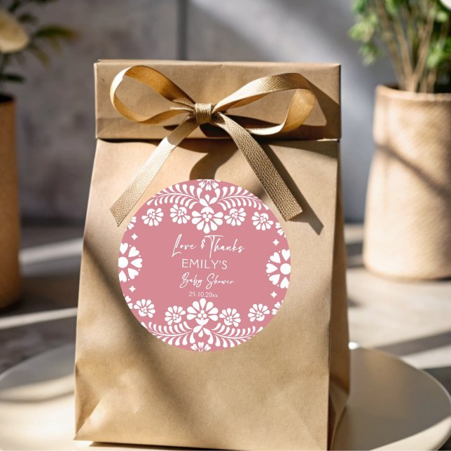 Pegatina Redonda Cielito lindo ducha de bebé mexicana rosa (Cielito lindo dusty pink Mexican fiesta papel picado baby shower favors thank you favor Sticker)