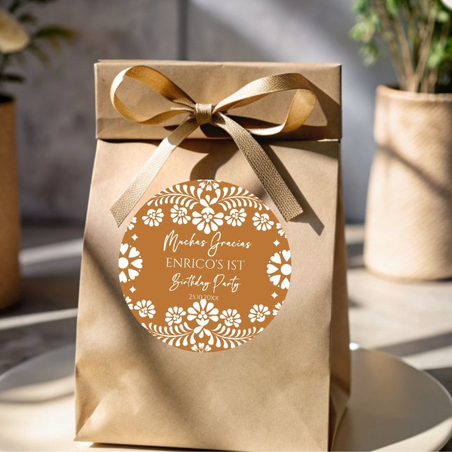 Pegatina Redonda Cielito lindo terracota cumpleaños mexicano (Cielito lindo terracotta Mexican fiesta birthday party personalized favor Stickers)