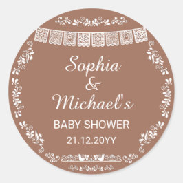 Pegatina Redonda Cielito Lindo Terracotta Papel Picado Baby Shower