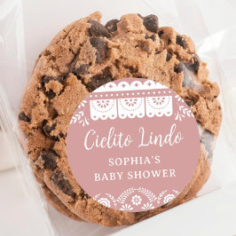 Pegatina Redonda Cielito rosa Lindo Talavera Baby Shower mexicano