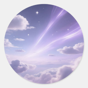 Pegatina Redonda Cielo Aurora Nubes Estrellas Sueño Morado