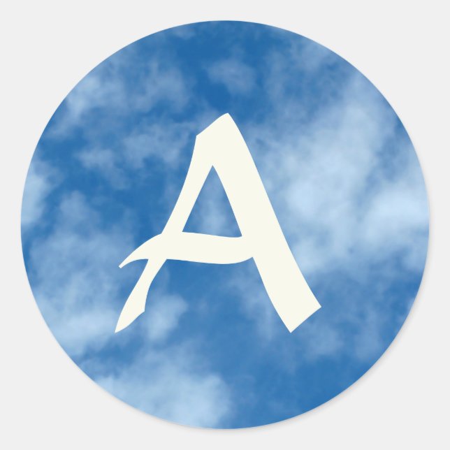 Pegatina Redonda Cielo azul con foto de nubes con inicio (Anverso)