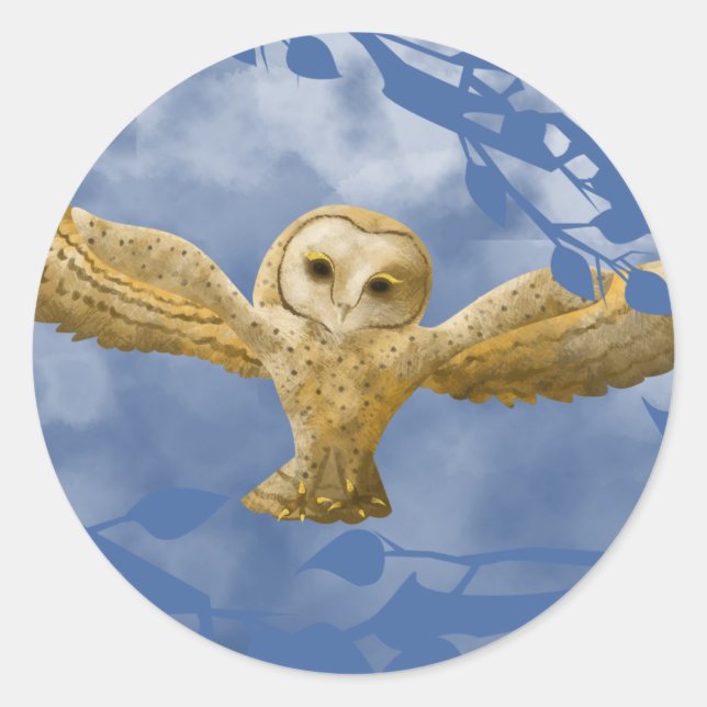 Pegatina Redonda Cielo azul, fiesta de búho de oro a favor (Anverso)