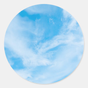 Pegatina Redonda Cielo Azul Nubes Blancas Plantilla en Blanco Elega