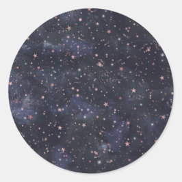 Pegatina Redonda Cielo Celeste Nocturno con Estrellas Azules y Rosa