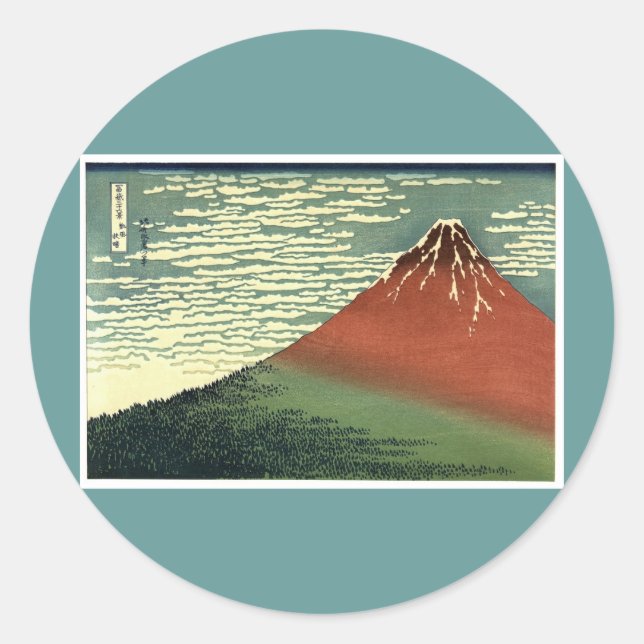 Pegatina Redonda Cielo despejado Ukiyo-e Sur de Hokusai o Fuji Rojo (Anverso)