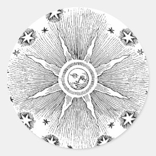 Pegatina Redonda Cielo Nocturno Antiguo Estrellas Sol Zodiaco Medie