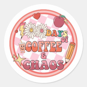 Pegatina Redonda Cien días de clases 100 días 100° Groovy