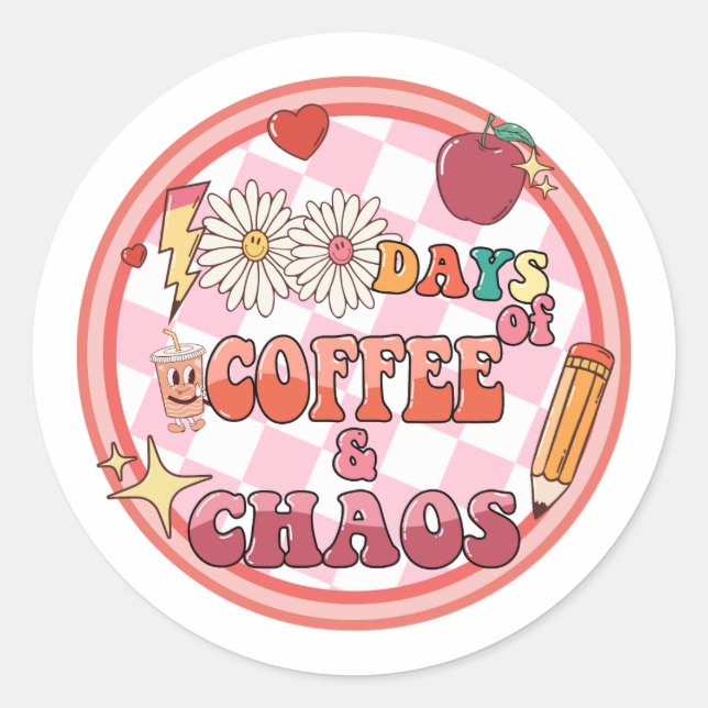 Pegatina Redonda Cien días de clases 100 días 100° Groovy (Anverso)