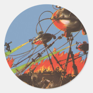 Pegatina Redonda Ciencia Ficción Antigua HG Wells La Guerra de los 